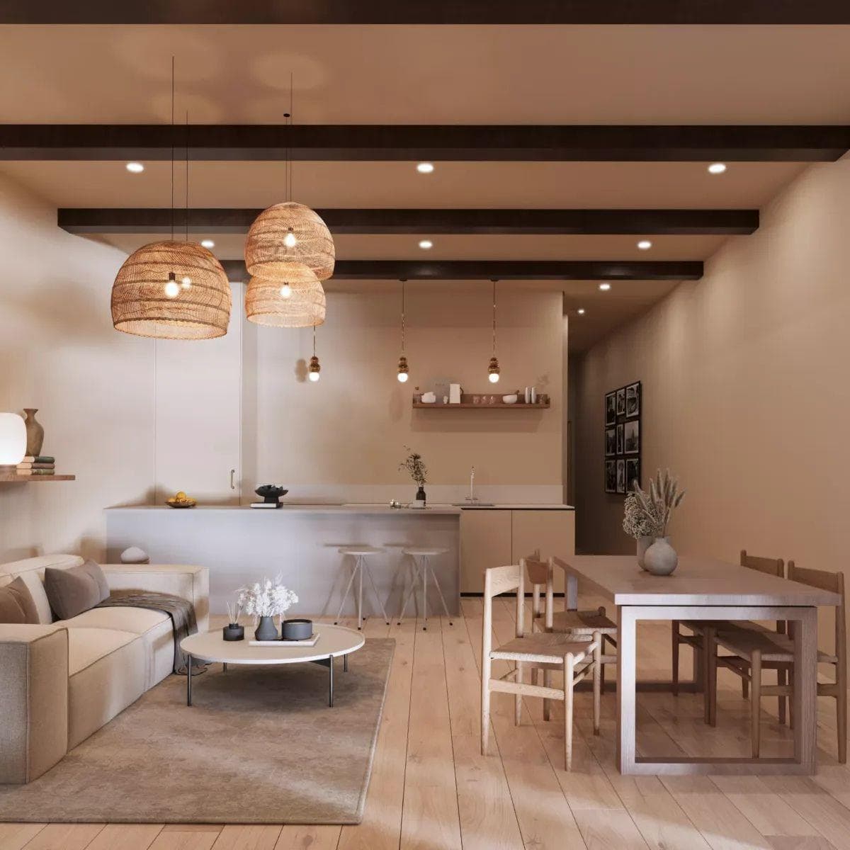 Perched two floors above the street, this apartment exudes tranquility and boasts an impressive ceil