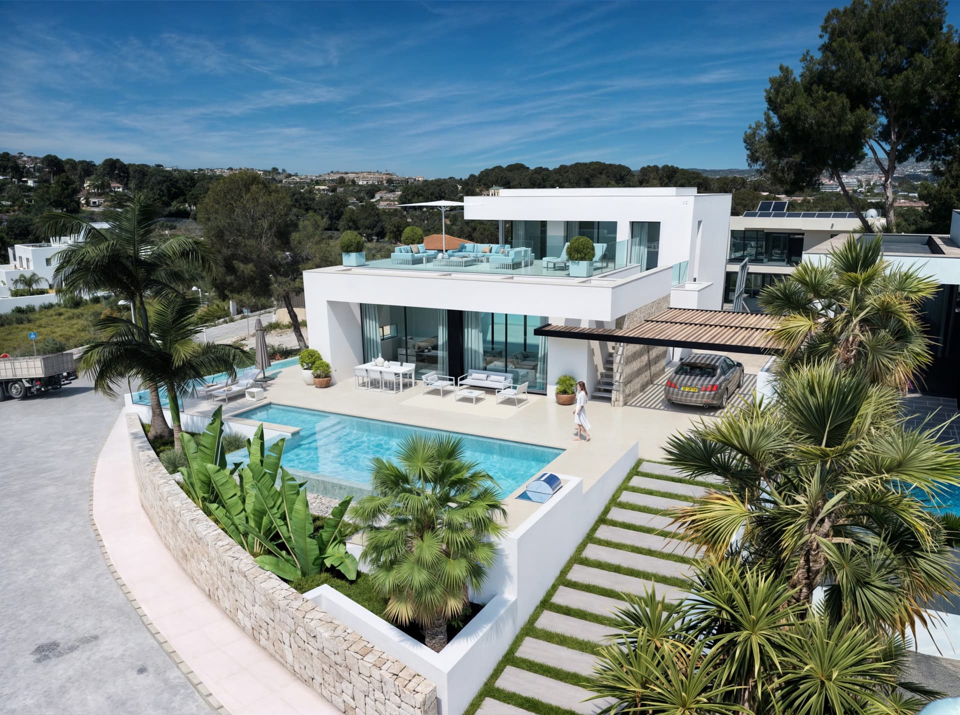 Located in the exclusive area of Moraira, this villa offers a privileged setting with stunning sea v